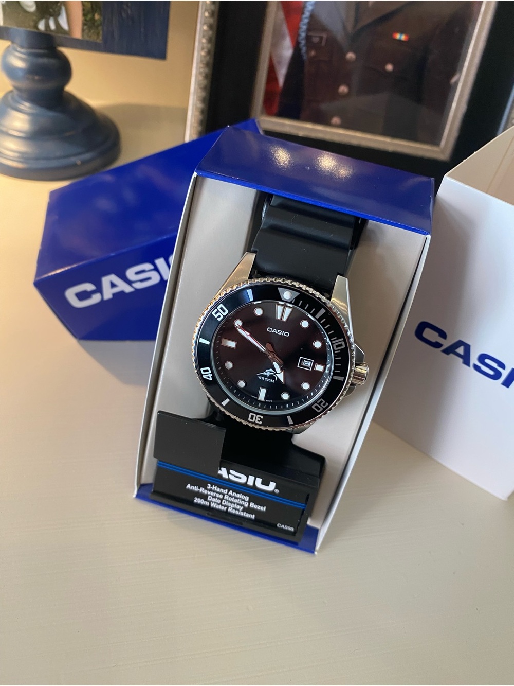 Casio Black Dial Watch with Silver Bezel
